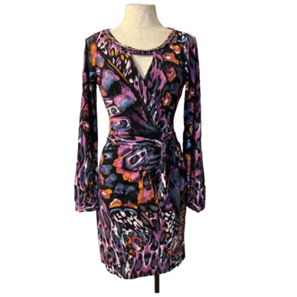 Hale Bob Dress S Small Stretch Career Church Washable Long Sleeve Colorful - Picture 2 of 12